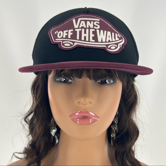 Vans Other - Vans Black & Maroon Flat Bill Trucker Hat